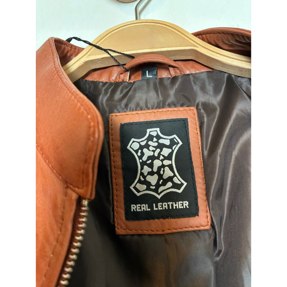 NEW! REAL LEATHER WOMEN'S JACKET COLOR BROWN /TAN SIZE L - Picture 10 of 13